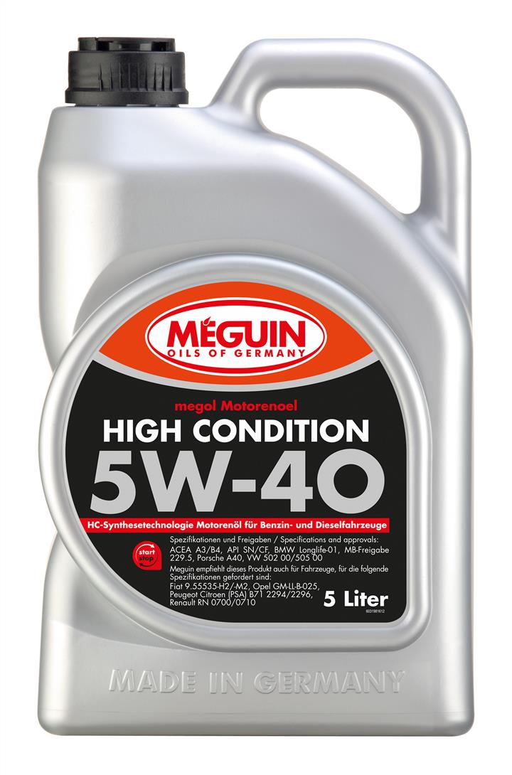 Meguin 3198 Engine oil Meguin High Condition 5W-40, 5L 3198: Buy near me at 2407.PL in Poland at an Affordable price!