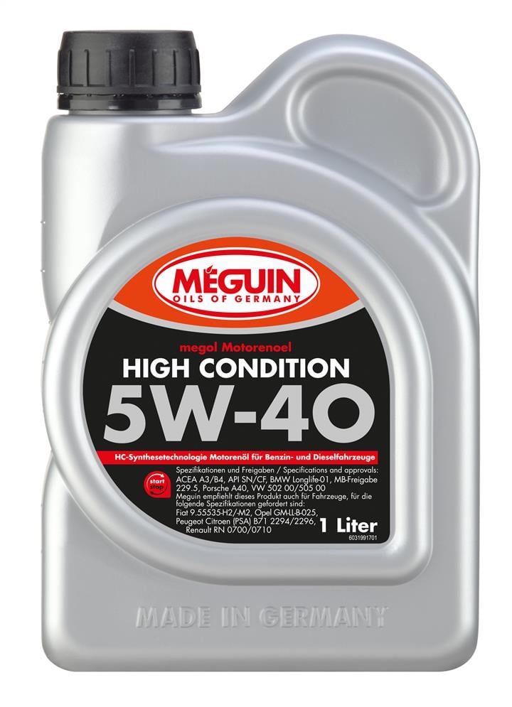 Meguin 3199 Engine oil Meguin High Condition 5W-40, 1L 3199: Buy near me in Poland at 2407.PL - Good price!