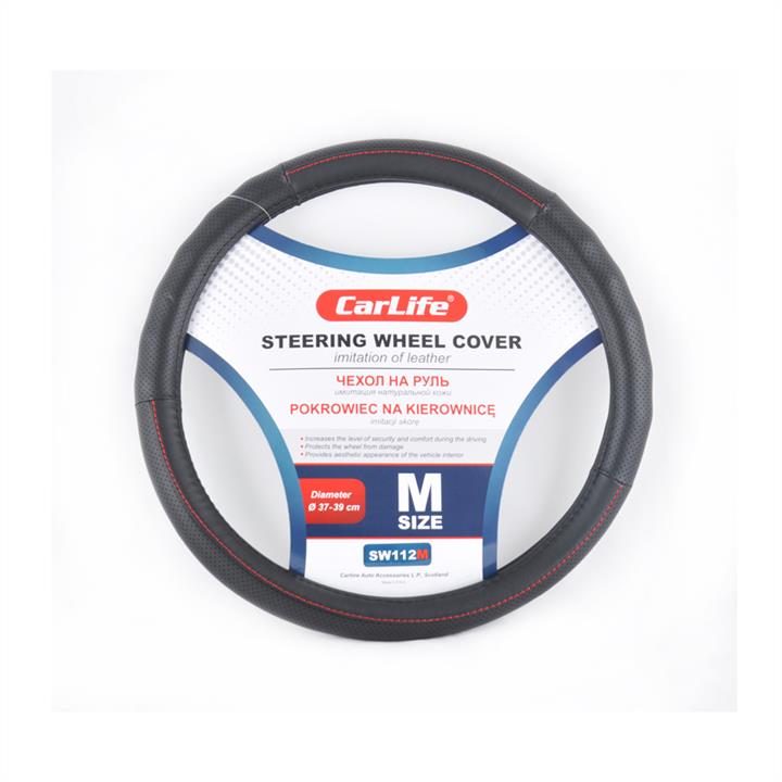 CarLife SW112M Steering wheel cover M (37-39cm) black + red thread SW112M: Buy near me in Poland at 2407.PL - Good price!