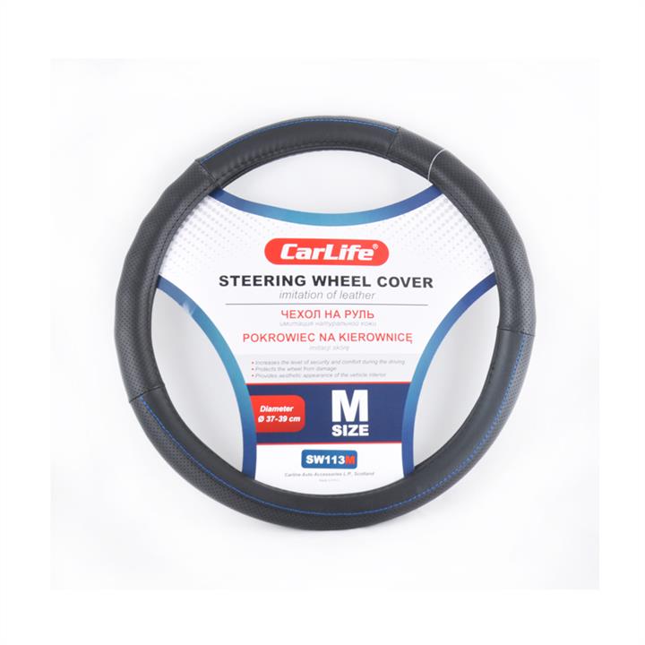CarLife SW113M Steering wheel cover M (37-39cm) black + blue thread SW113M: Buy near me in Poland at 2407.PL - Good price!