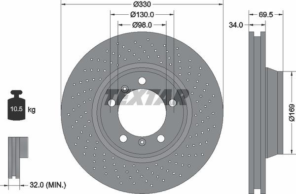 92150005 Textar Ventilated brake disc with perforation