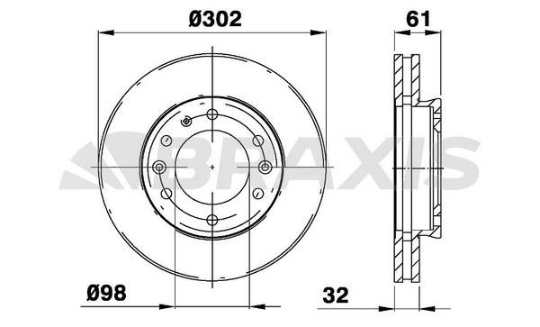 Braxis AE0719 Front brake disc ventilated AE0719: Buy near me in Poland at 2407.PL - Good price!