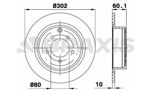 Braxis AE0549 Rear brake disc, non-ventilated AE0549: Buy near me in Poland at 2407.PL - Good price!