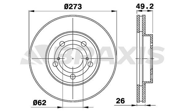 Braxis AE0257 Front brake disc ventilated AE0257: Buy near me in Poland at 2407.PL - Good price!