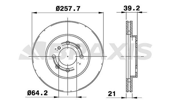 Braxis AE0207 Front brake disc ventilated AE0207: Buy near me in Poland at 2407.PL - Good price!