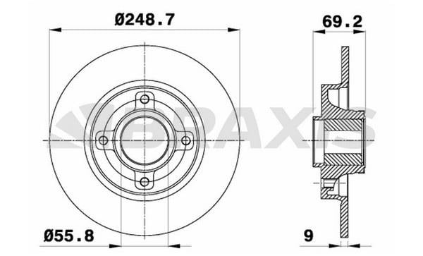 Braxis AE0055 Rear brake disc, non-ventilated AE0055: Buy near me in Poland at 2407.PL - Good price!