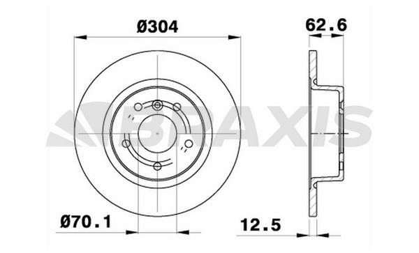 Braxis AE0395 Rear brake disc, non-ventilated AE0395: Buy near me in Poland at 2407.PL - Good price!