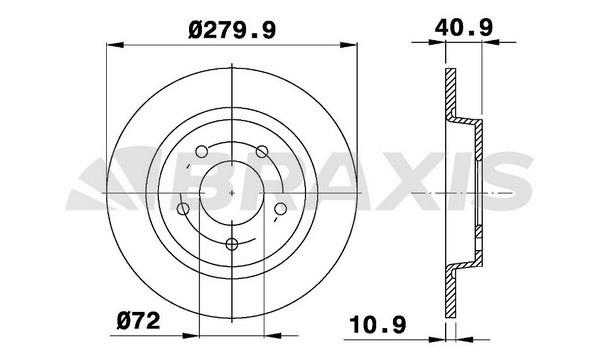 Braxis AE0391 Тормозной диск задний невентилируемый AE0391: Отличная цена - Купить в Польше на 2407.PL!