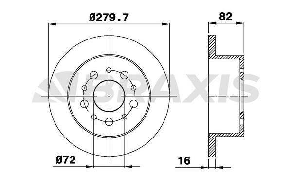 Braxis AD0405 Rear brake disc, non-ventilated AD0405: Buy near me in Poland at 2407.PL - Good price!