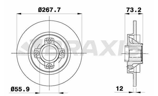Braxis AD0056 Rear brake disc, non-ventilated AD0056: Buy near me in Poland at 2407.PL - Good price!