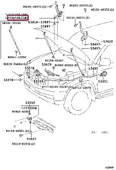 Toyota 53450-69105 Sprężyna gazowa 5345069105: Dobra cena w Polsce na 2407.PL - Kup Teraz!