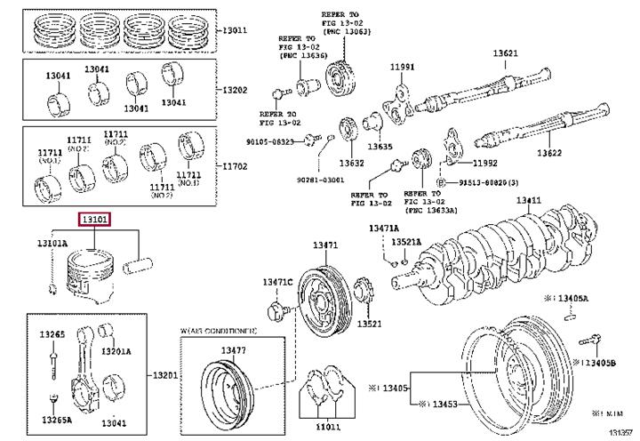 Toyota 13101-75041 Поршень з кільцями, комплект 1310175041: Приваблива ціна - Купити у Польщі на 2407.PL!