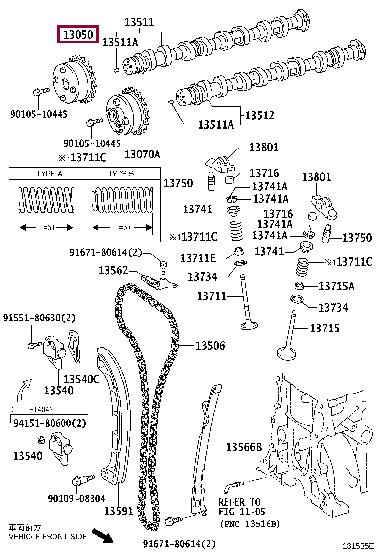 

koła zębate, wałki rozrządu 1305047011 Toyota