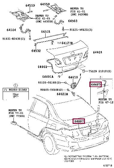 Trunk lock cable Toyota 64607-12811