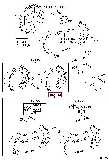 Toyota 04907-0D010 Drum brake shoes rear, set 049070D010: Buy near me at 2407.PL in Poland at an Affordable price!