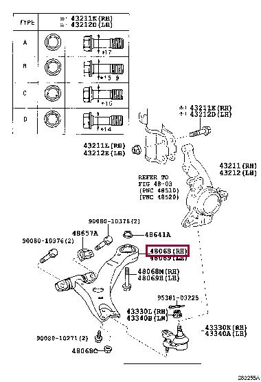 Toyota 48068-06150 Рычаг подвески передний нижний правый 4806806150: Купить в Польше - Отличная цена на 2407.PL!