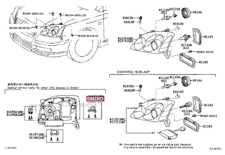 Toyota 81194-05020 Headlight mount 8119405020: Buy near me in Poland at 2407.PL - Good price!