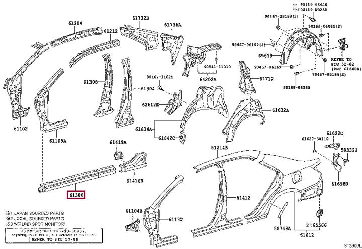 Toyota 61306-33070 Підсилювач порогу 6130633070: Приваблива ціна - Купити у Польщі на 2407.PL!