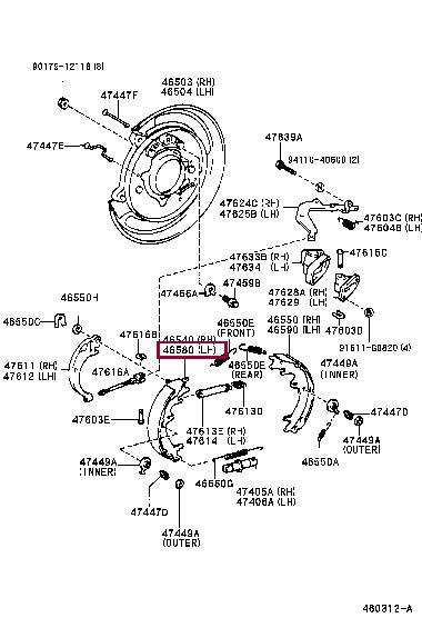 Toyota 46580-60021 Parking brake shoes 4658060021: Buy near me in Poland at 2407.PL - Good price!