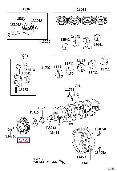 Toyota 13470-22020 Шків колінчатого валу 1347022020: Приваблива ціна - Купити у Польщі на 2407.PL!