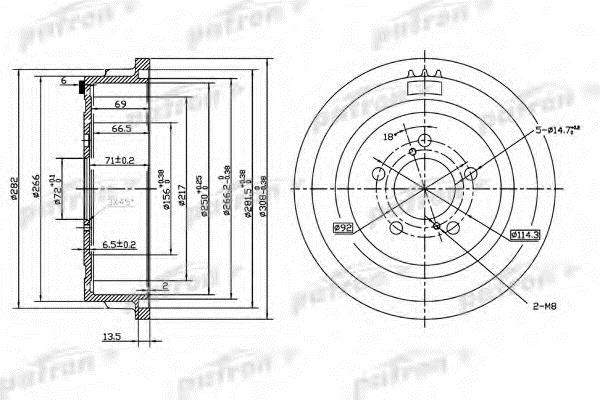 Patron PDR1003 Rear brake drum PDR1003: Buy near me in Poland at 2407.PL - Good price!