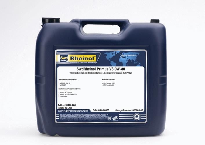 SWD Rheinol 31160.280 Engine oil SWD Rheinol Primus VS 0W-40, 20L 31160280: Buy near me in Poland at 2407.PL - Good price!