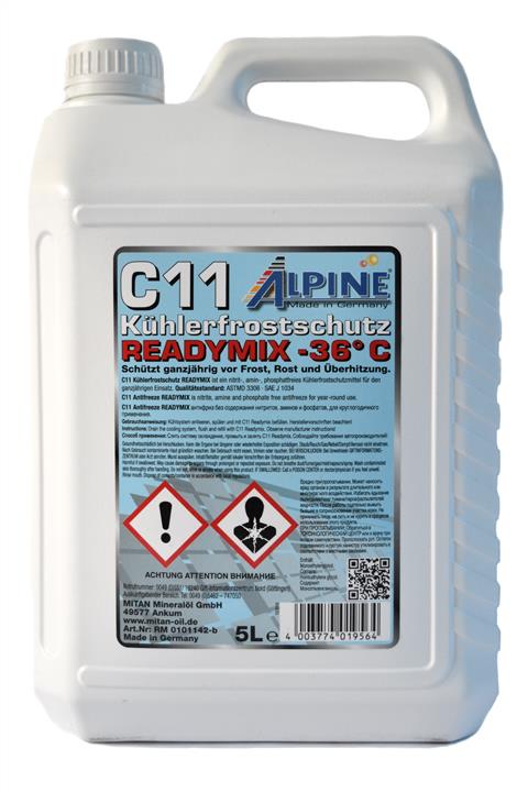 AlpineOil RM0101142-B Антифриз C11 Kühlerfrostschutz ready-mix -36°C синій, 5 л RM0101142B: Приваблива ціна - Купити у Польщі на 2407.PL!