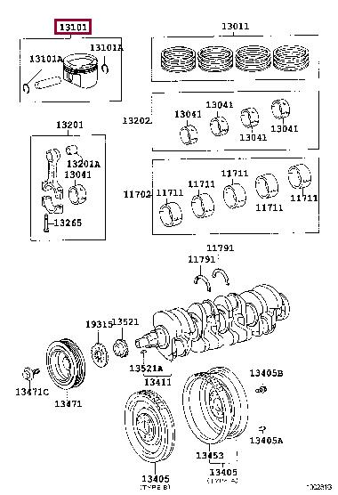 Toyota 13101-22180 Поршень з кільцями, комплект 1310122180: Приваблива ціна - Купити у Польщі на 2407.PL!