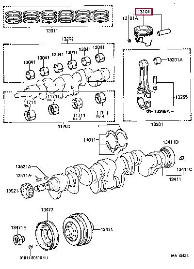 Toyota 13101-61032-01 Поршень з кільцями, комплект 131016103201: Приваблива ціна - Купити у Польщі на 2407.PL!