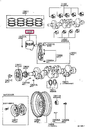 Toyota 1310234010 Поршень з кільцями, комплект 1310234010: Приваблива ціна - Купити у Польщі на 2407.PL!