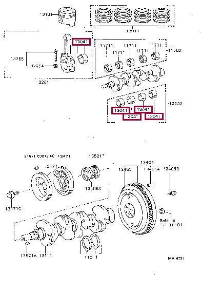 Toyota 130411501103 Panewki korbowodowe 130411501103: Dobra cena w Polsce na 2407.PL - Kup Teraz!