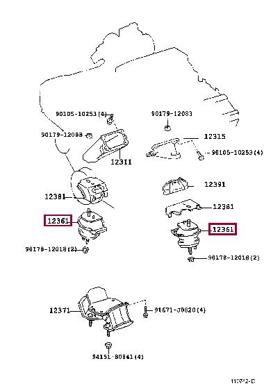 Toyota 12361-50110 Подушка двигуна 1236150110: Приваблива ціна - Купити у Польщі на 2407.PL!
