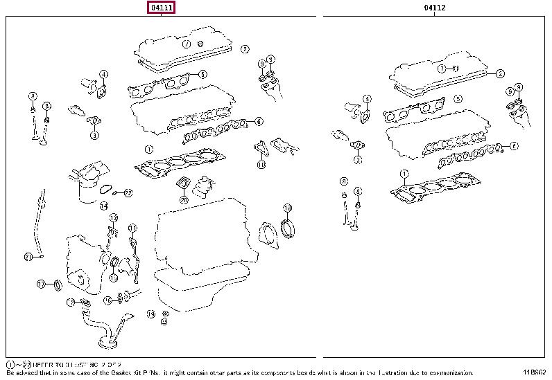 Toyota 04111-75051 Прокладка двигуна, комплект 0411175051: Приваблива ціна - Купити у Польщі на 2407.PL!