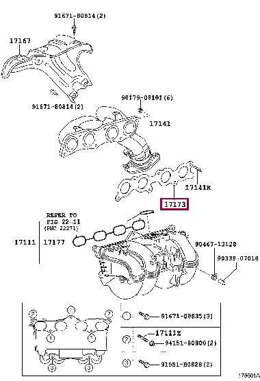 Toyota 17173-75030 Exhaust manifold dichtung 1717375030: Buy near me in Poland at 2407.PL - Good price!