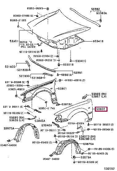 Toyota 53802-06011 Błotnik 5380206011: Dobra cena w Polsce na 2407.PL - Kup Teraz!