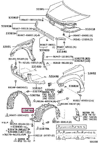 Toyota 53876-42050 Fender liner front left 5387642050: Buy near me in Poland at 2407.PL - Good price!