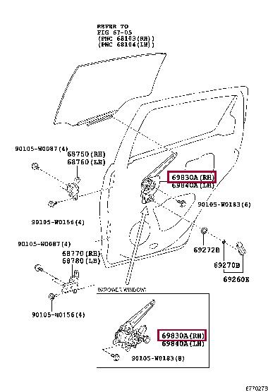 Toyota 69830-0D220 Regulator assy, rear door window, rh 698300D220: Dobra cena w Polsce na 2407.PL - Kup Teraz!