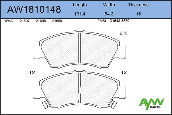 Aywiparts AW1810148 Scheibenbremsbeläge, Set AW1810148: Kaufen Sie zu einem guten Preis in Polen bei 2407.PL!