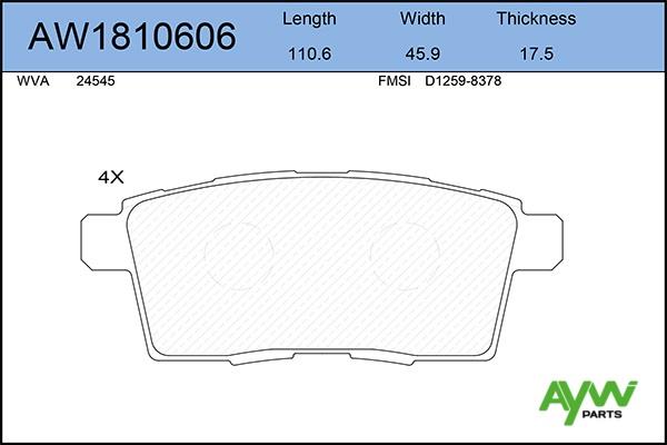 Aywiparts AW1810606 Brake Pad Set, disc brake AW1810606: Buy near me in Poland at 2407.PL - Good price!