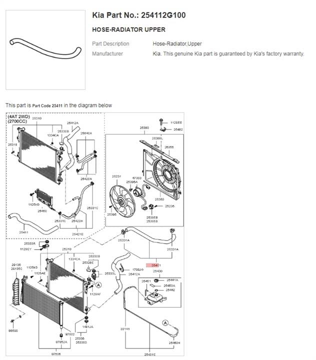 Hyundai/Kia 25411 2G100 Przewód układu chłodzenia 254112G100: Dobra cena w Polsce na 2407.PL - Kup Teraz!