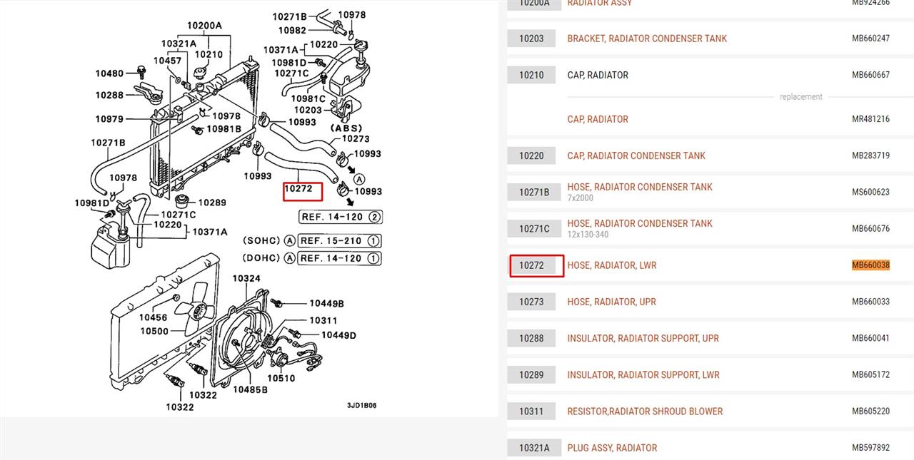 Mitsubishi MB660038 Przewód układu chłodzenia MB660038: Dobra cena w Polsce na 2407.PL - Kup Teraz!