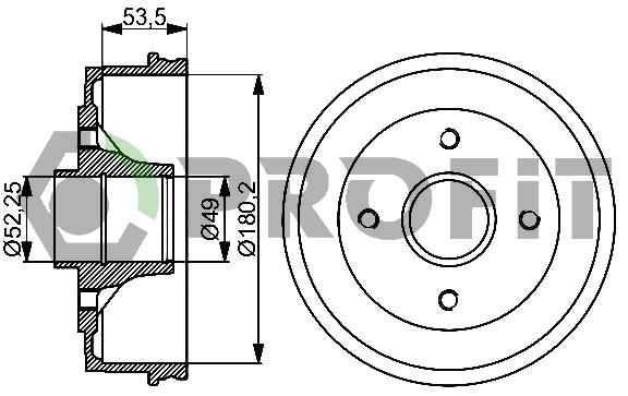Profit 5020-0075 Rear brake drum 50200075: Buy near me in Poland at 2407.PL - Good price!