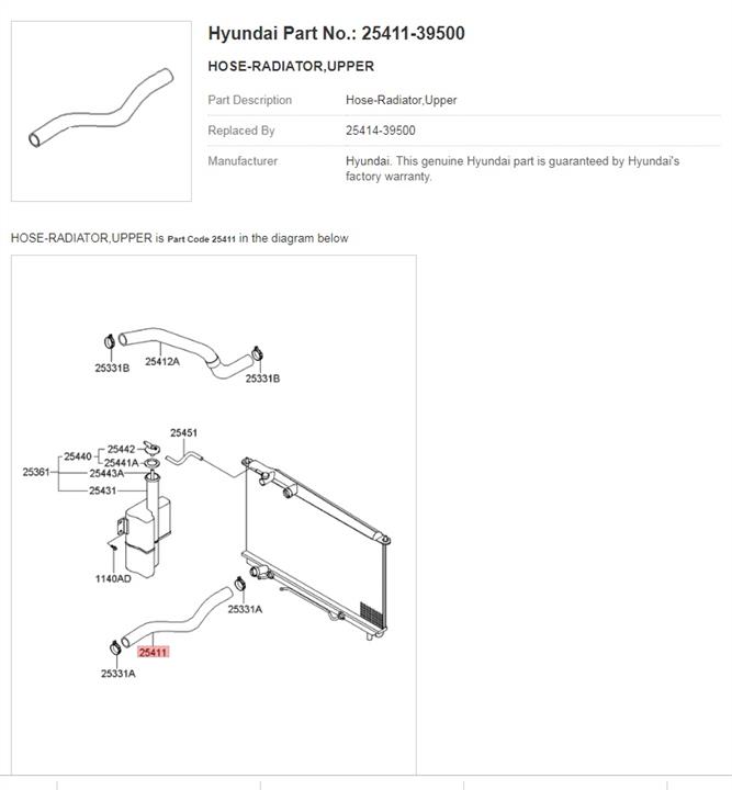 Hyundai/Kia 25411 39500 Патрубок системы охлаждения 2541139500: Отличная цена - Купить в Польше на 2407.PL!