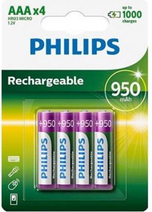 Philips R03B4A95/10 Аккумулятор Rechargeables Battery AAA 950mAh, упаковка 4 шт. R03B4A9510: Отличная цена - Купить в Польше на 2407.PL!