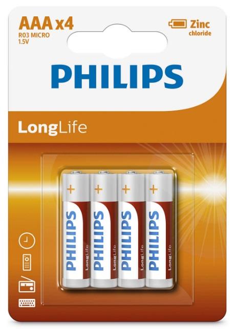 Bateria LongLife Zinc Carbon AAA BLI 4 Philips R03L4B&#x2F;10