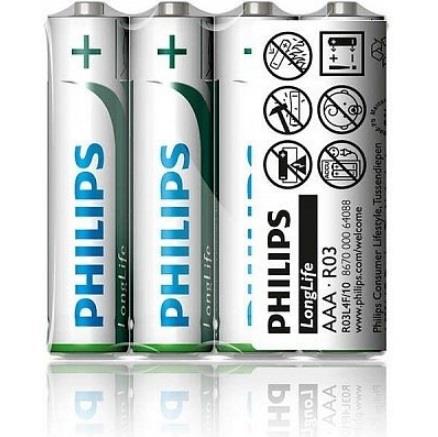 Bateria LongLife Zinc Carbon AAA BLI 4 Philips R03L4F&#x2F;10