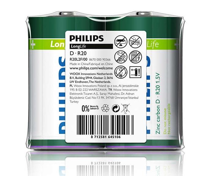 Philips R20L2F/10 Батарейка LongLife D/R20, 1,5V R20L2F10: Приваблива ціна - Купити у Польщі на 2407.PL!