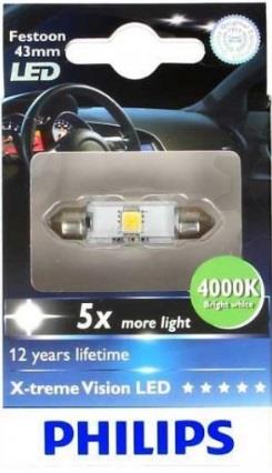 Philips 12945 1LED Lampa LED Philips X-Treme Vision LED Festoon 43 12V SV8,5 129451LED: Dobra cena w Polsce na 2407.PL - Kup Teraz!