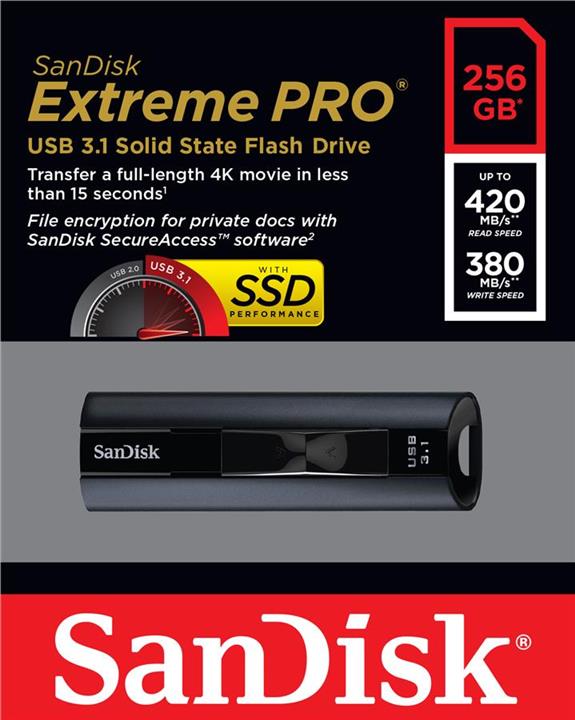 Sandisk SDCZ880-256G-G46 Накопичувач SanDisk 256GB USB 3.1 Extreme Pro R420/W380MB/s SDCZ880256GG46: Приваблива ціна - Купити у Польщі на 2407.PL!