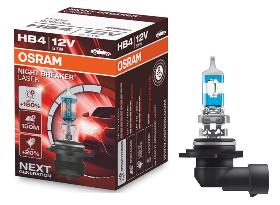 Osram 9006NL Halogen lamp Osram Night Breaker Laser +150% 12V HB4 51W +150% 9006NL: Buy near me in Poland at 2407.PL - Good price!
